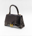Balenciaga Hourglass Small Handbag Crocodile Embossed Black