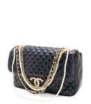 Chanel Matelasse Westminster Pearl Chain Shoulder Bag Leather Black