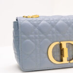 Dior-Dior Caro small shoulder bag in pale blue cannage leather