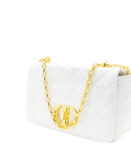 CHRISTIAN DIOR Caro Chain Shoulder Bag Crossbody Bag Lamb Leather White Gold W