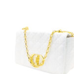 CHRISTIAN DIOR Caro Chain Shoulder Bag Crossbody Bag Lamb Leather White Gold W