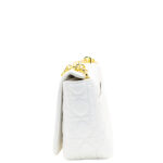 CHRISTIAN DIOR Caro Chain Shoulder Bag Crossbody Bag Lamb Leather White Gold W