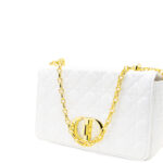 CHRISTIAN DIOR Caro Chain Shoulder Bag Crossbody Bag Lamb Leather White Gold W
