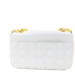 CHRISTIAN DIOR Caro Chain Shoulder Bag Crossbody Bag Lamb Leather White Gold W