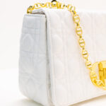 CHRISTIAN DIOR Caro Chain Shoulder Bag Crossbody Bag Lamb Leather White Gold W