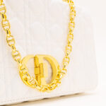 CHRISTIAN DIOR Caro Chain Shoulder Bag Crossbody Bag Lamb Leather White Gold W