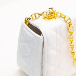 CHRISTIAN DIOR Caro Chain Shoulder Bag Crossbody Bag Lamb Leather White Gold W