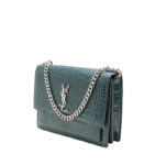 Saint Laurent Green Croc Embossed Leather Medium Sunset Shoulder Bag