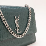 Saint Laurent Green Croc Embossed Leather Medium Sunset Shoulder Bag
