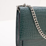 Saint Laurent Green Croc Embossed Leather Medium Sunset Shoulder Bag