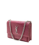 SAINT LAURENT - Red Velvet Crocodile Embossed Leather SUNSET Shoulder Bag