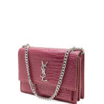 SAINT LAURENT - Red Velvet Crocodile Embossed Leather SUNSET Shoulder Bag