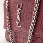 SAINT LAURENT - Red Velvet Crocodile Embossed Leather SUNSET Shoulder Bag