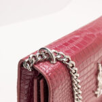 SAINT LAURENT - Red Velvet Crocodile Embossed Leather SUNSET Shoulder Bag