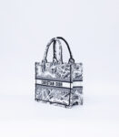 Christian Dior Book Tote Medium Embroidery Handbag Black White